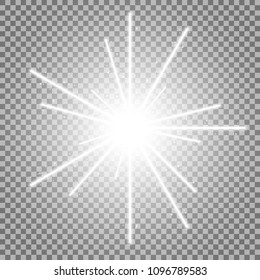 Abstract laser beams with light circle and sparks on transparent background, light effect, white color