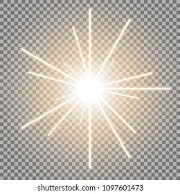 Abstract laser beams with light circle and sparks on transparent background, light effect, golden color