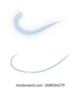 Abstract laser blue light streak effect with glowing blur motion isolated on transparent background. Futuristic speed curve beam design for modern decoration, poster, or holiday luminous background.