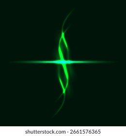 Efecto Abstractas de luz verde brillante con haz Horizontal y ondas de energía de Vertical. Concepto de ciencia futurista moderna. Espacio vacío. Ilustración vectorial