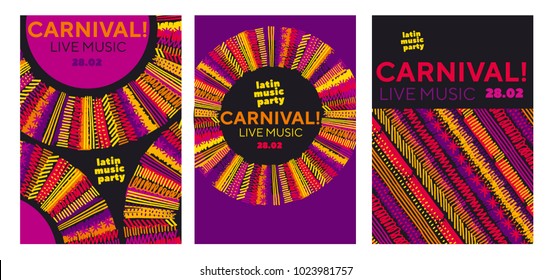 Abstract Latin  Music Carnival Poster. Tropical Color Sketch-style Striped Pattern For Party Poster, Invitation, Cover. Stock Vector Illustration. 