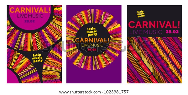 Abstract latin  music carnival poster.
Tropical color sketch-style striped pattern for party poster,
invitation, cover. Stock vector illustration.
