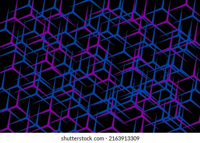 Abstract lattice gemetric on black background. Chaotic line structure. 