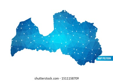 Abstract Latvia Map geometric rumpled triangular low poly style gradient graphic on white background , line dots polygonal design for your . Vector illustration eps 10