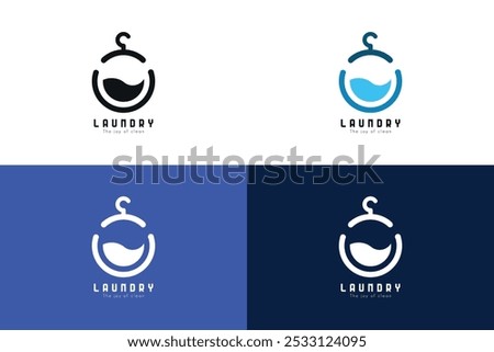 Abstract Laundry Logo. Modern Vector Template with Hanger, Washing Machine, and Water Elements for Laundry Services and Cleaning Businesses