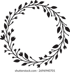 An abstract laurel wreath vector with a floral frame and leaf silhouette for vintage design illustration.