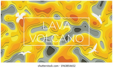 Abstract Lava Volcano with Flying Birds Background