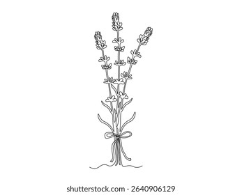 Abstract lavender flower twig, continuous single one line art drawing sketch, logo