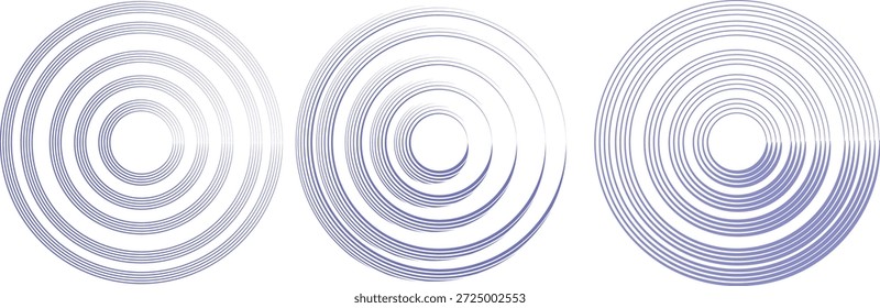 Abstractas anillos circulares concéntricos de color púrpura lavanda con detalles degradados suaves y una estética de diseño minimalista moderno.