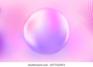 Abstract lavender violet, pink background with fluid round circle or droplet and wavy lines, copy space, perfect for science presentations, modern posters, trendy cosmetics banners