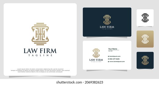 Abstract law firm with pillar logo luxury design and business card.