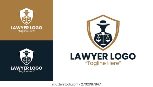 Abstrato advogado emblema combinando escala e elementos de lei para a identidade profissional.