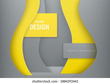 Abstract layered background in 3D paper style in yellow and gray colors. Free space for presentation. Vector illustration.