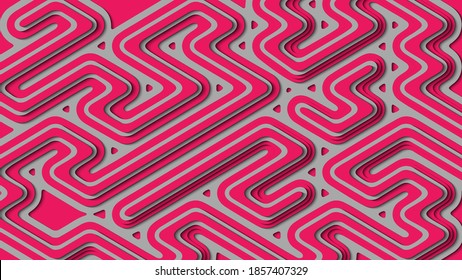 Abstract layered background with diagonal isometric stripes and shapes in red and gray colors in papercut style. Vector illustration.