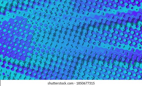 Abstract layered background with gradient perforated grids in papercut style. Flowing shapes with shadow in different trendy colors.