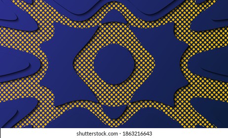 Abstract layered background with smooth shapes in blue and yellow colors in papercut style