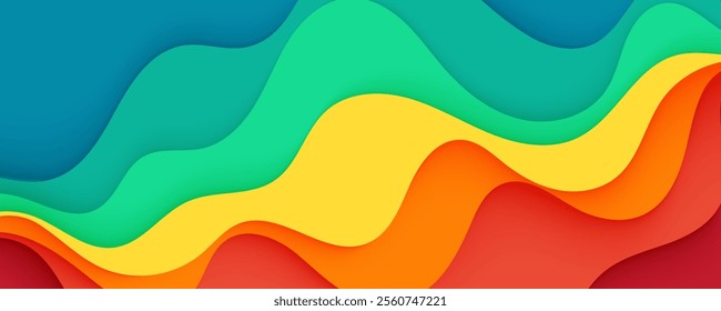 Abstract layered background with smooth wavy shapes in bright colors.
