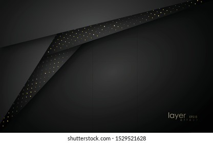 Abstract layered background. Vector geometric banner with paper texture and golden glittering dots.