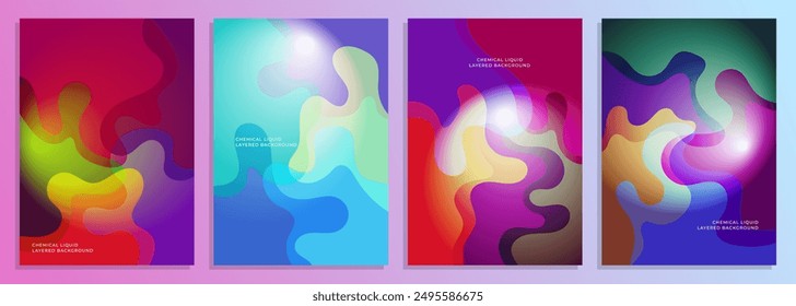 conjunto de diseño de cubierta de gradiente líquido químico en capas abstractas, para cubierta, revista, póster, volante, fondo, etc.