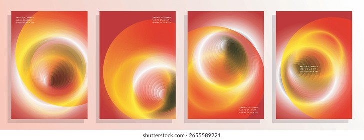 Conjunto de diseño de cubierta de gradiente radial de llama de sol de círculo en capas abstractas, para portada, póster, revista, catálogo, libro, volante, etc.
Conjunto de diseño de Vector EPS 10 tamaño A4