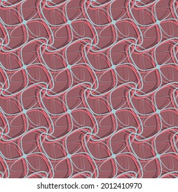 Abstract layered doodle seamless vector pattern. Blue and red linear texture with twisting interlacing geometric flowers. Vector illustration for wallpaper, interior and fashion fabrics.