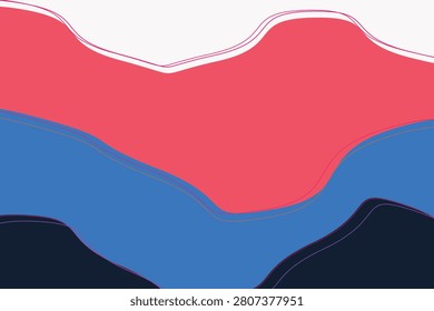 Abstract layered gradients with undulating red, blue, and dark shapes