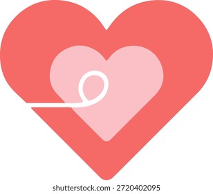 Icono de corazón en capas Abstractas con línea de bucle, símbolo de amor romántico para el día de San Valentín y concepto de ritmo cardíaco saludable, Ilustración vectorial aislada