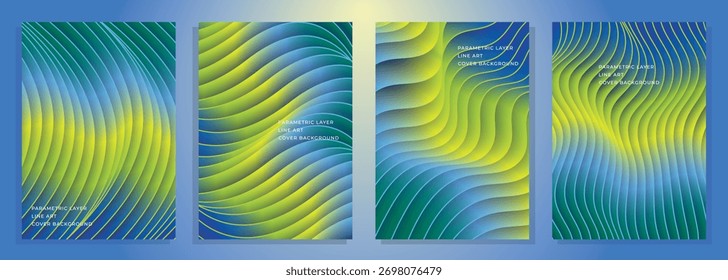 motif paramétrique abstrait en couches art ligne bleu vert lumière printanier couverture affiche arrière-plan ensemble de conception, pour magazine, brochure, flyer, couverture, affiche, etc.
Jeu de créations d'Images vectorielles EPS10 taille A4
