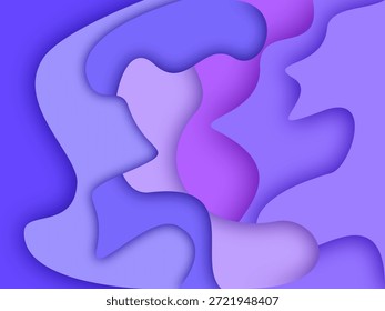 Fondo de Formas líquidas en capas Abstractas con formas orgánicas suaves en tonos púrpura, lavanda y violeta. Composición minimalista moderna inspirada en el corte de papel y el estilo de arte fluido con sombras suaves y curvas fluidas. Este fondo abstracto representa la creatividad, la profundidad, la calma y la estética del diseño contemporáneo. Ideal para branding, publicidad, carteles, Anuncios, presentaciones, Sitios web, App móviles y contenido de redes sociales. La armoniosa paleta de colores púrpura transmite elegancia, imaginación y expresión artística. Diseño limpio sin texto, logotipos o marcas, lo que lo hace adecuado para el Uso comercial, proyectos creativos, Fondos de pantalla, Plantillas y diseños visuales modernos.