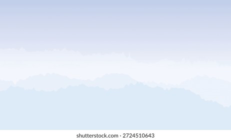 Abstractas paisaje montañoso en capas con tonos degradados de azul suave y púrpura claro, creando una atmósfera de niebla tranquila y etérea para un diseño de fondo tranquilo