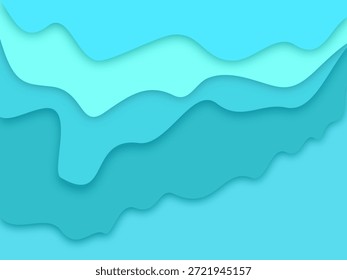 Abstract layered paper cut background featuring flowing wave shapes in multiple blue and turquoise tones. Modern minimalist composition inspired by paper cut art style with smooth curves and soft shadows. This abstract background represents calmness, depth, creativity, and contemporary design aesthetics. Ideal for branding, presentations, posters, banners, websites, social media content, mobile apps, and digital marketing materials. The cool blue color palette conveys freshness, tranquility, water, and nature themes. Clean design without text, logos, or brands, making it suitable for commercial use, creative projects, wallpapers, templates, and visual layouts.