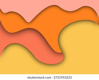 Fundo de corte de papel em camadas abstrato com formas líquidas orgânicas lisas em tons quentes de laranja, pêssego e amarelo. Composição minimalista moderna inspirada pelo corte de papel e estilo de design fluido, criando profundidade através de sombras suaves e curvas fluidas. Este fundo abstrato transmite calor, criatividade, positividade e estética contemporânea. Ideal para branding, publicidade, cartazes, banners, conteúdo de mídia social, sites, apresentações e materiais de marketing digital. A paleta de cores quentes evoca energia, simpatia e otimismo, tornando-a adequada para projetos criativos, papéis de parede, modelos e layouts visuais modernos. Design limpo, sem texto, logotipos ou marcas, pronto para uso em ações comerciais.