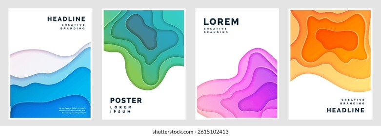 Abstract Layered Paper Cut Poster Set with Colorful Gradients