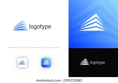 Abstract layered pyramid modern house logo, symbolizing growth, stability, and innovation. Ideal for technology, finance, consulting, real estate, and corporate branding. Vector illustration. 