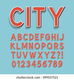 Abstract Layered Retro Alphabet and Numbers, Editable eps10 Vector