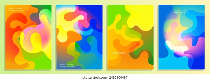 Conjunto de diseño de cubierta líquida de verano tropical en capas abstractas, para portada, póster, volante, fondo, revista, catálogo, etc.
