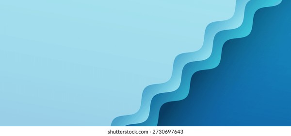 Abstrato ondas em camadas em tons de gradiente azul, formando uma transição suave de luz para escuro, conceito do mar. Fundo digital minimalista com formas fluidas, profundidade e estética de design moderno.