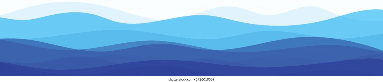 Abstract layered waves in a serene blue gradient with smooth, undulating curves, creating a tranquil and fluid motion for versatile background design
