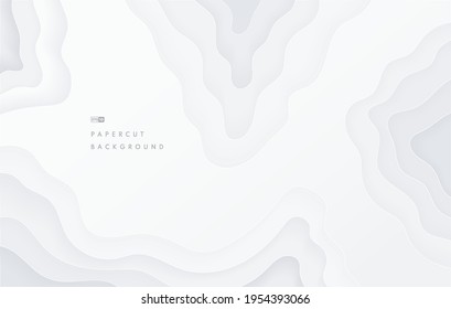 Abstract layered wavy shape white and grey color background with copy space. Silver color paper cut design. Modern curve pattern trendy color, Origami concept. Topographic style. Vector illustration