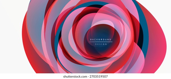 Abstract layers create dynamic floral pattern. Vibrant colors blend, forming circular design with central text element. Modern, stylish background.