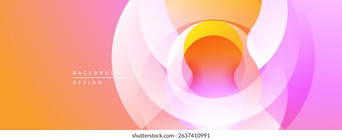 Abstract layers create vibrant circular design. Soft gradients blend orange, pink, purple hues. Modern background element.