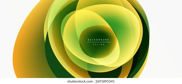 Abstract layers create vibrant circular design. Yellow, green hues blend seamlessly. Modern aesthetic, clean composition. Background element for digital projects.