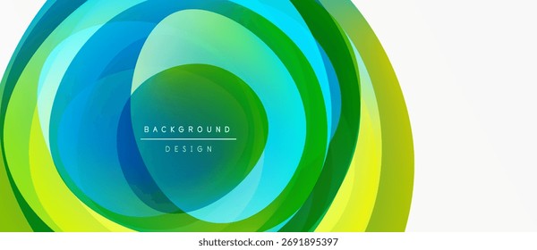 Camadas abstratas criam um design circular vibrante. As tonalidades azul, verde e amarela se misturam perfeitamente. Elemento de plano de fundo moderno para projetos.