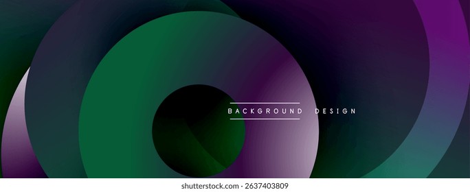 Abstract layers overlap, creating dynamic purple, green gradients. Minimalist text reads background design centrally positioned. Modern aesthetic.