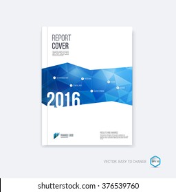 Abstract layout brochure, cover annual report template, magazine, flyer or booklet design in A4 with blue geometric shapes on polygonal background. Vector Illustration.