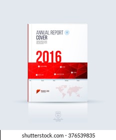 Abstract layout brochure, cover annual report template, magazine, flyer or booklet design in A4 with red geometric shapes on polygonal background. Vector Illustration.
