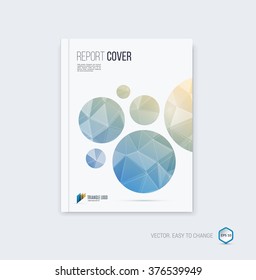 Abstract layout brochure, cover annual report template, magazine, flyer or booklet design in A4 with light blue and sand round geometric shapes on polygonal background. Vector Illustration.