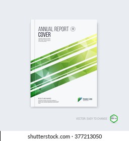 Abstract layout brochure, cover annual report template, magazine, flyer or booklet design in A4 with green yellow dynamic geometric shapes and lines on polygonal background. Vector Illustration.

