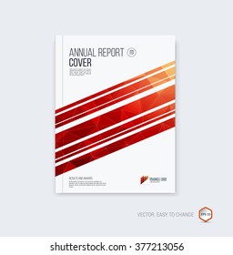 Abstract layout brochure, cover annual report template, magazine, flyer or booklet design in A4 with red geometric shapes on polygonal background. Vector Illustration.

