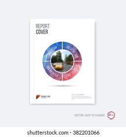 Abstract layout brochure template, cover design annual report, magazine, flyer or booklet in A4 with red and blue circle and round geometric shapes on polygonal background. Vector Illustration.